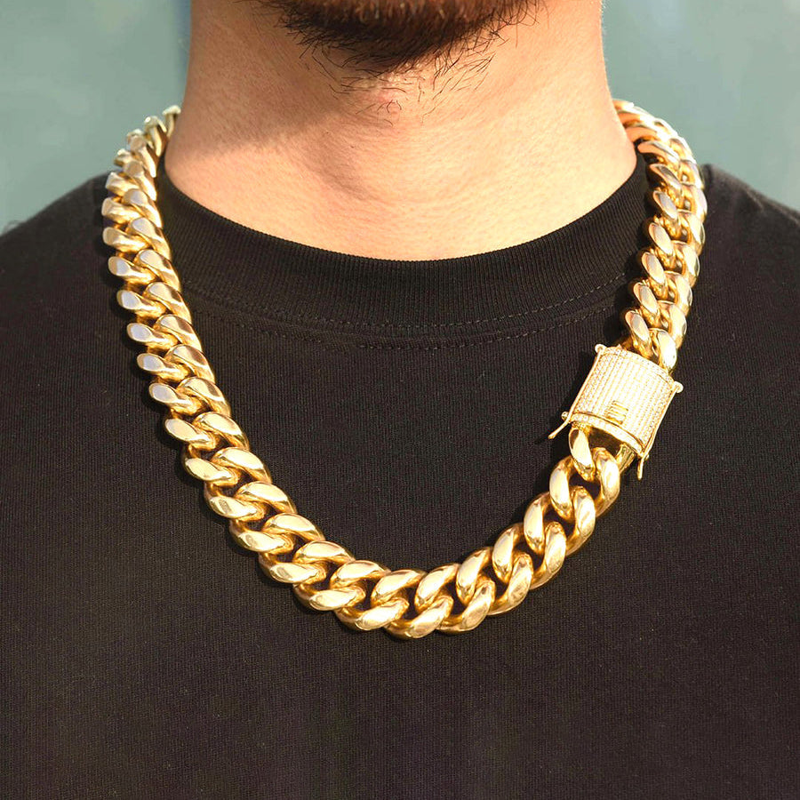8/10/12MM 18K Gold Plated Iced Out Clasp Miami Cuban Link Chain & Bracelet Set