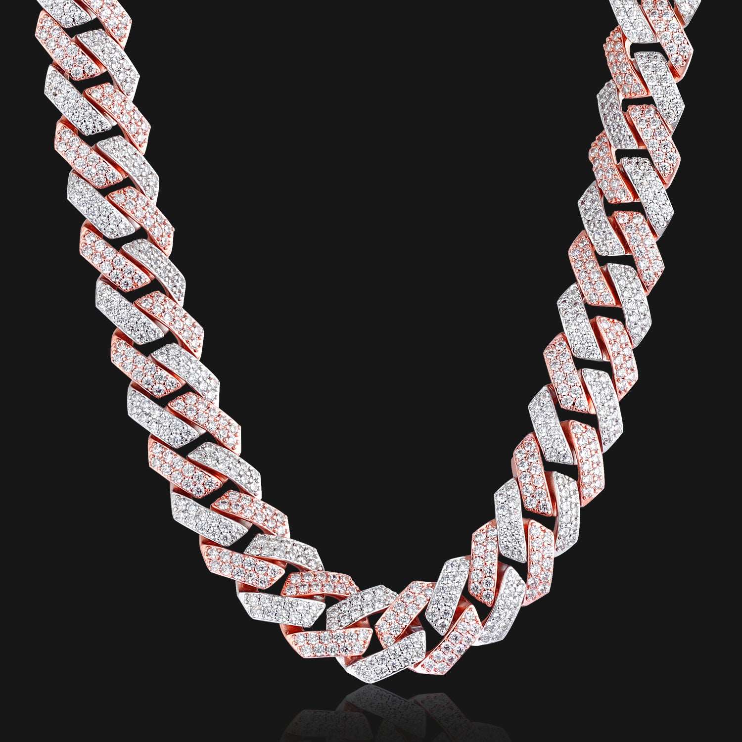 15MM Rose Gold Plated Prong Iced Out Cuban Link Chain