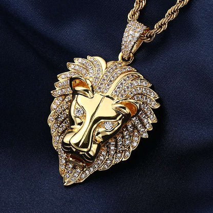 18k Gold Iced Out Lion Pendant