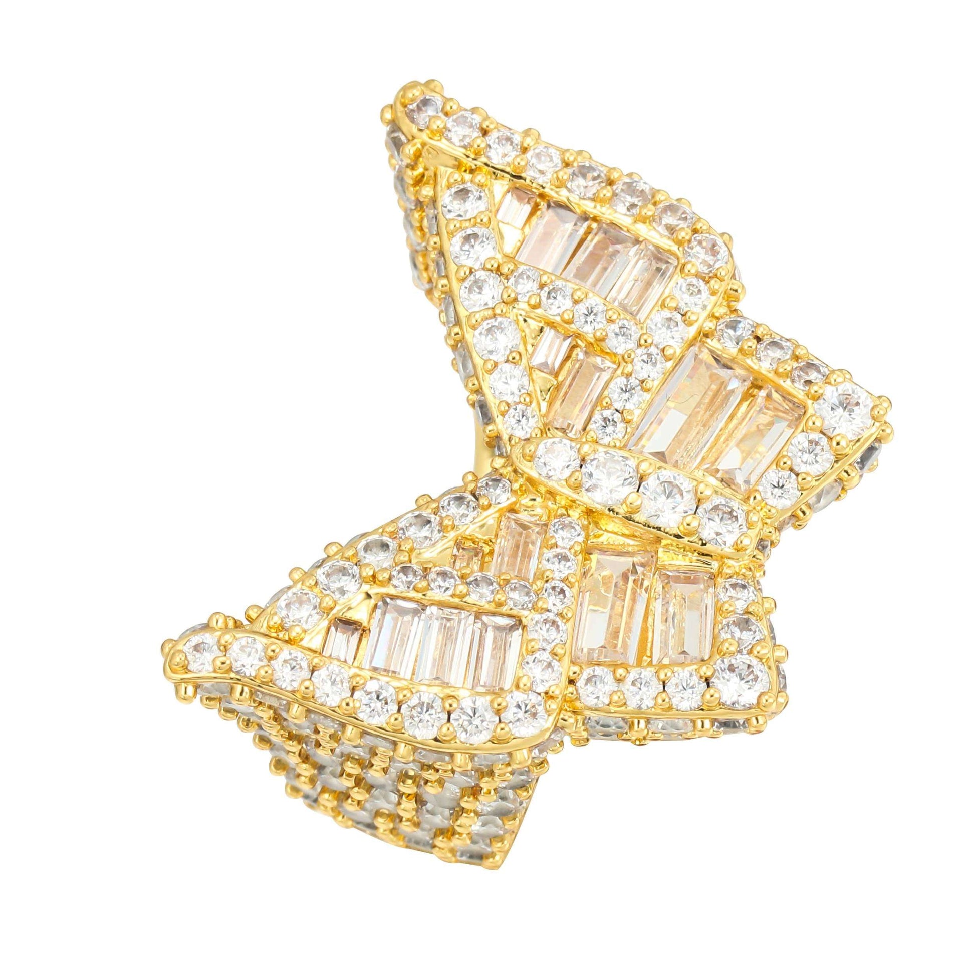 14k Gold Iced Out Baguette Butterfly Ring
