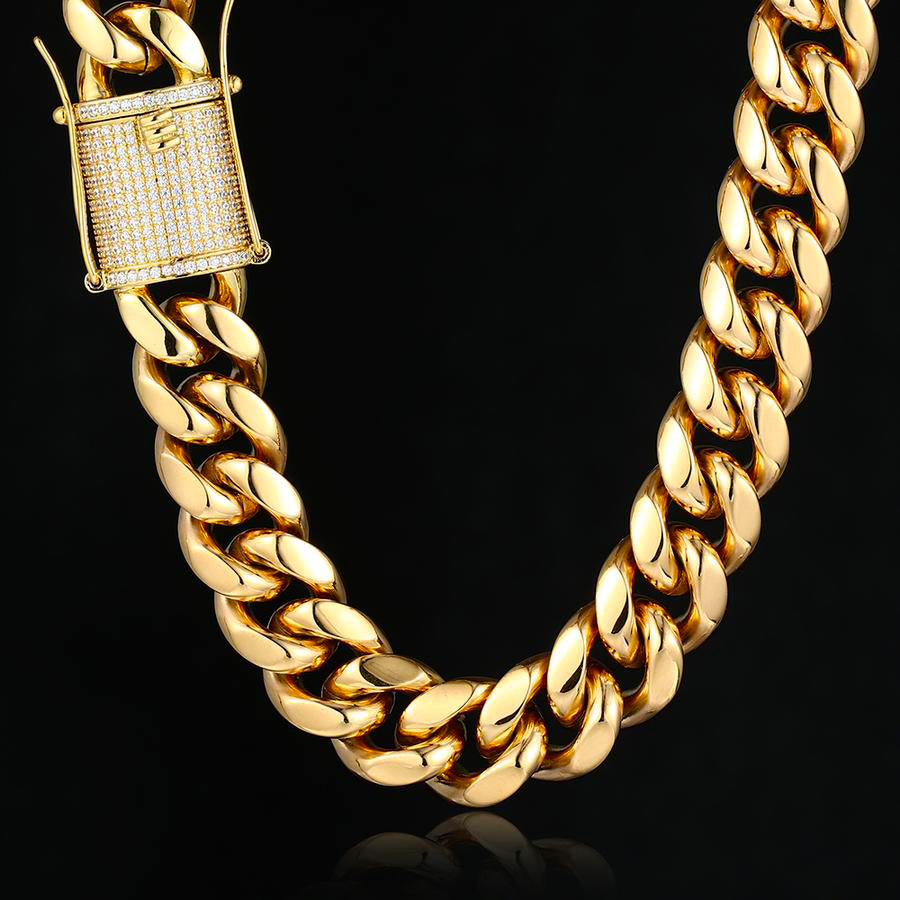 8/10/12MM 18K Gold Plated Iced Out Clasp Miami Cuban Link Chain & Bracelet Set