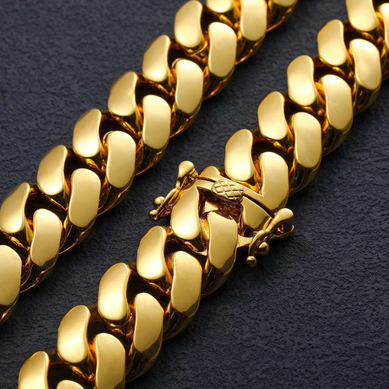 Hip Hop Gold Plated Heavy Solid Miami Cuban Link Chain Necklace & Bracelet Set