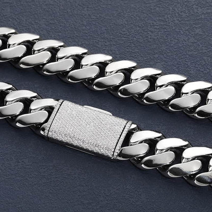Men's Miami Cuban Link Chain Necklace White Gold Solid Iced out Hip Hop