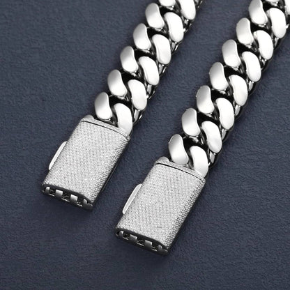 Men's Miami Cuban Link Chain Necklace White Gold Solid Iced out Hip Hop