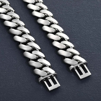 Hip Hop Gold Plated Heavy Solid Miami Cuban Link Chain Necklace & Bracelet Set