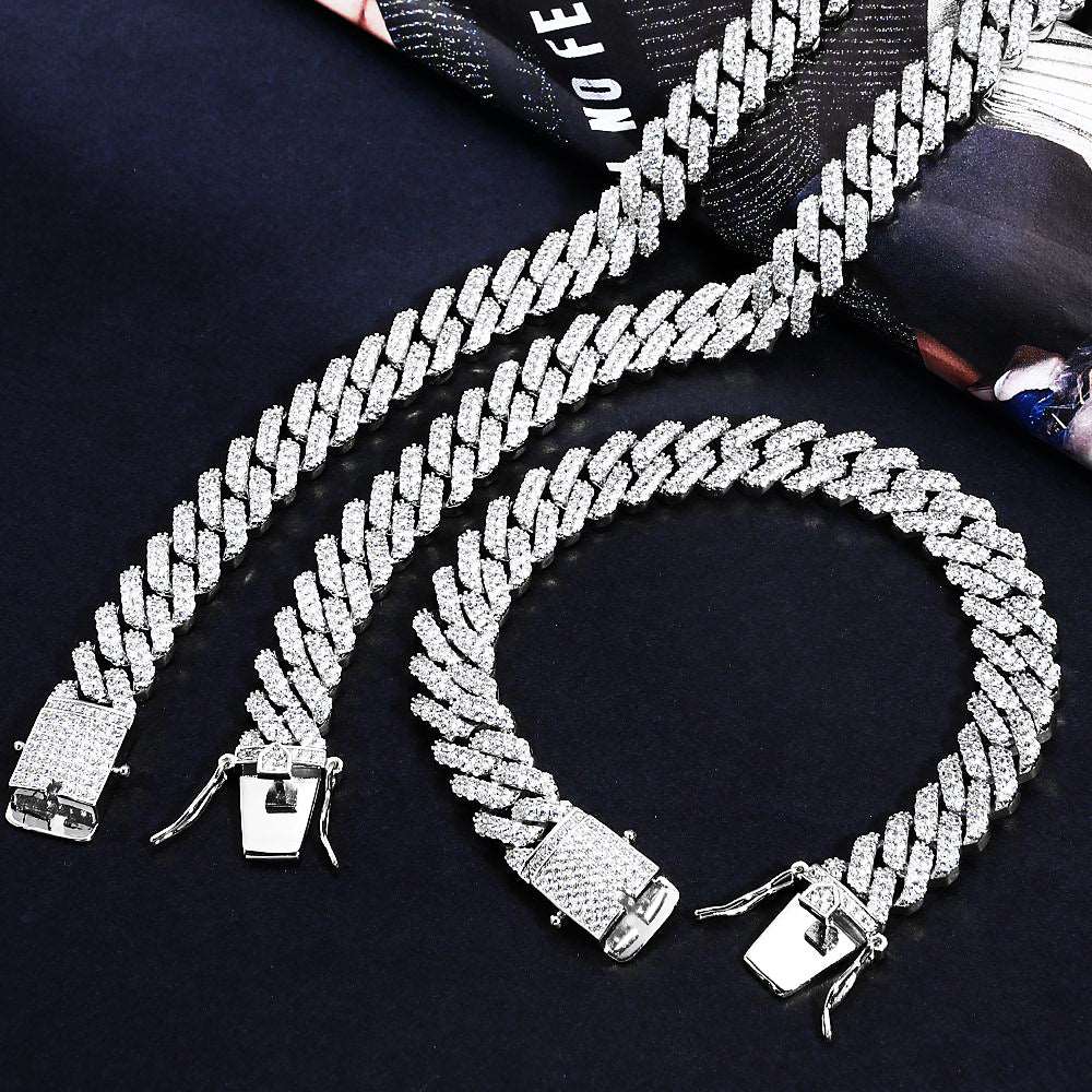 12MM White Gold Plated Iced Out Cuban Link Chain