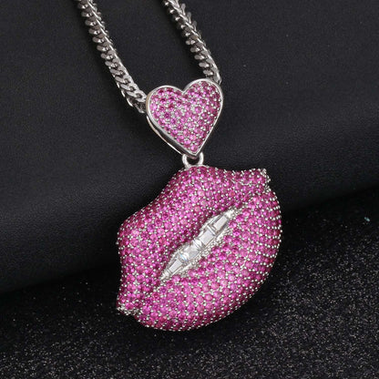 18k Gold Iced Red Mouth Pendants