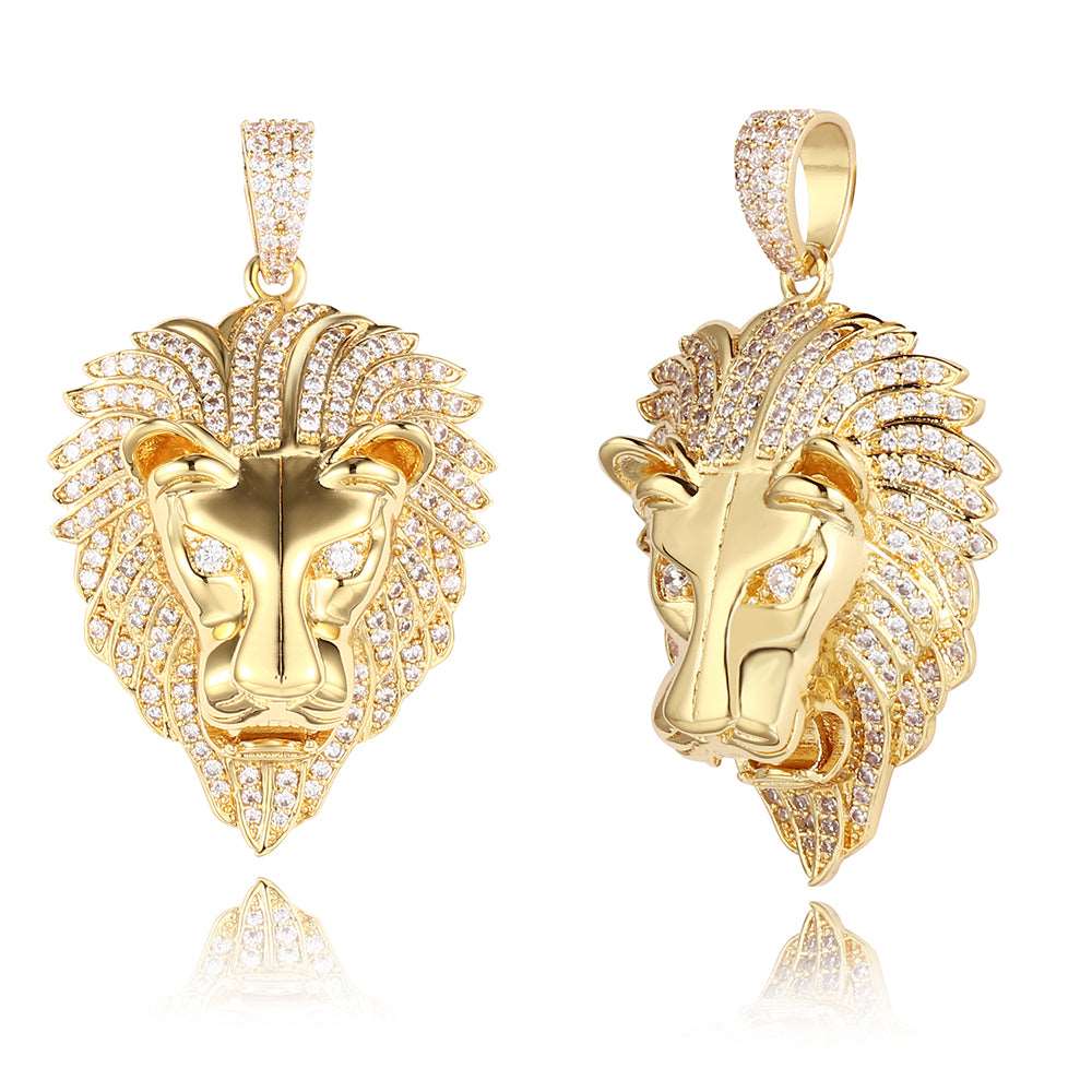 18k Gold Iced Out Lion Pendant