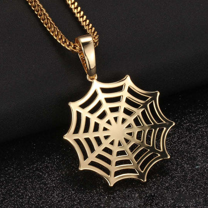 14K Gold Plated Iced Out Spider Web Pendant