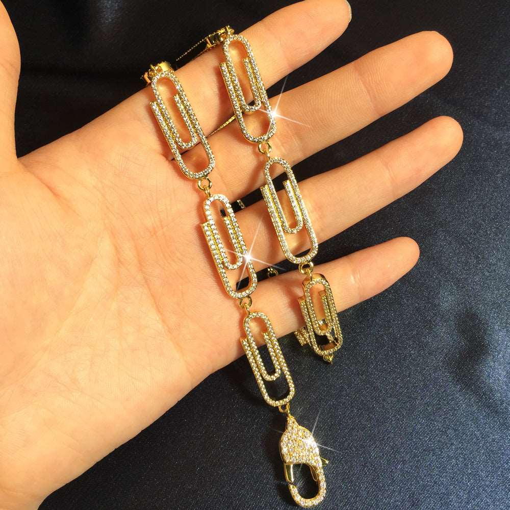 14K/White Gold Plated Iced Out Paper Clip Link Chain