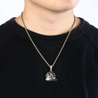 18K Gold Iced Out Dinosaur Pendant