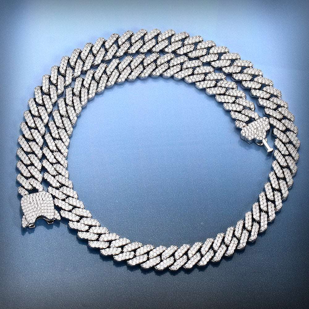 12MM White Gold Plated New button Iced Out Cuban Link Chain