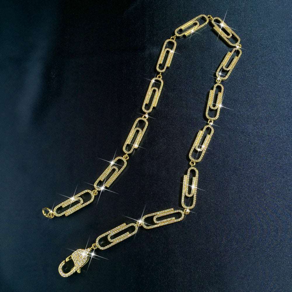 14K/White Gold Plated Iced Out Paper Clip Link Chain