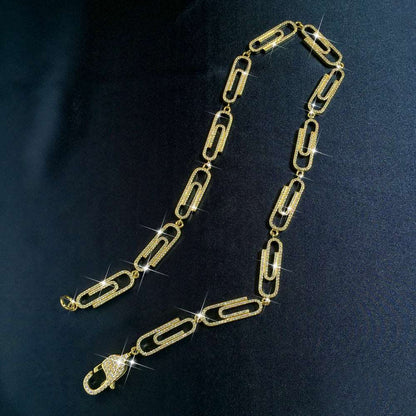 14K/White Gold Plated Iced Out Paper Clip Link Chain