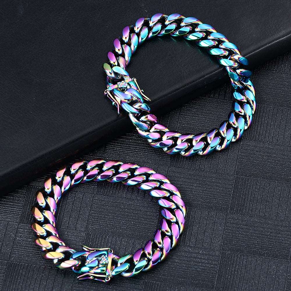 12MM Rainbow Miami Cuban Link Bracelet