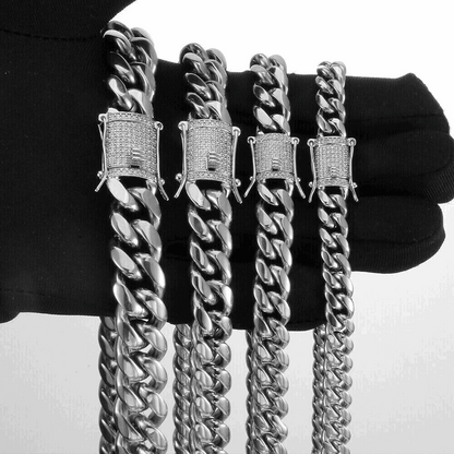 12MM White Gold Plated Iced Out Clasp Miami Cuban Link Chain And Bracelect Set
