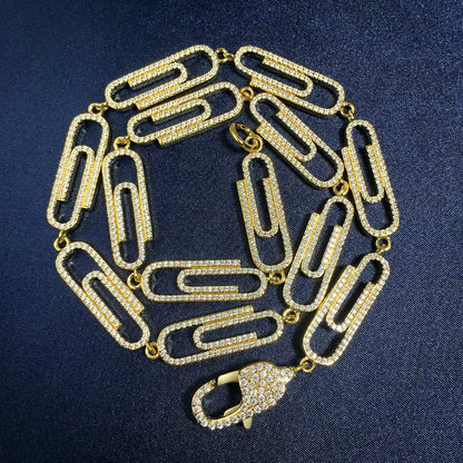 14K/White Gold Plated Iced Out Paper Clip Link Chain