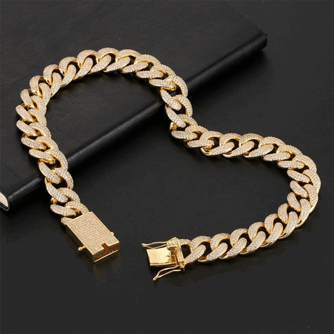 15MM 18K Gold Plated Chunky Iced out Cuban Link Chain