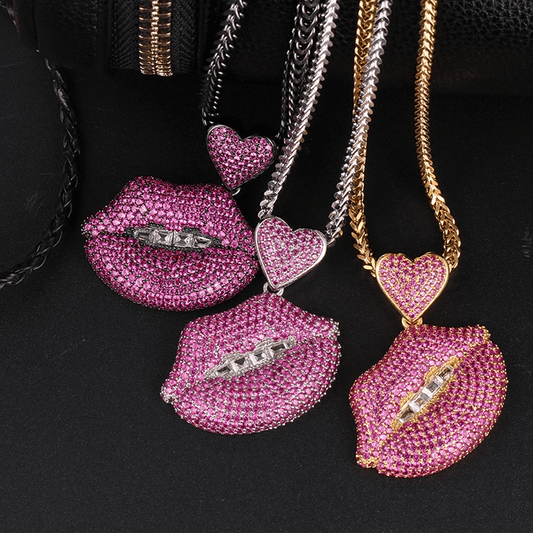 18k Gold Iced Out Lips Pendant