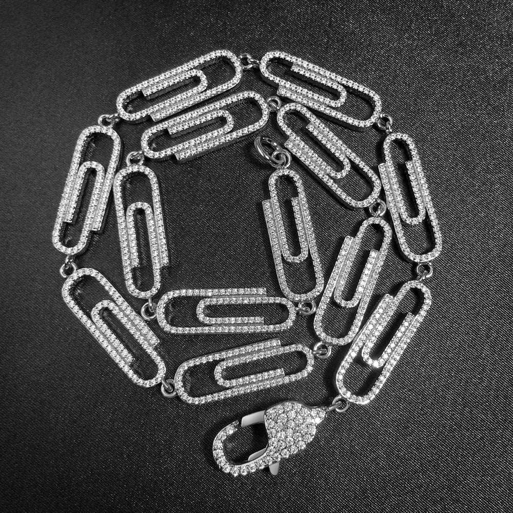 14K/White Gold Plated Iced Out Paper Clip Link Chain