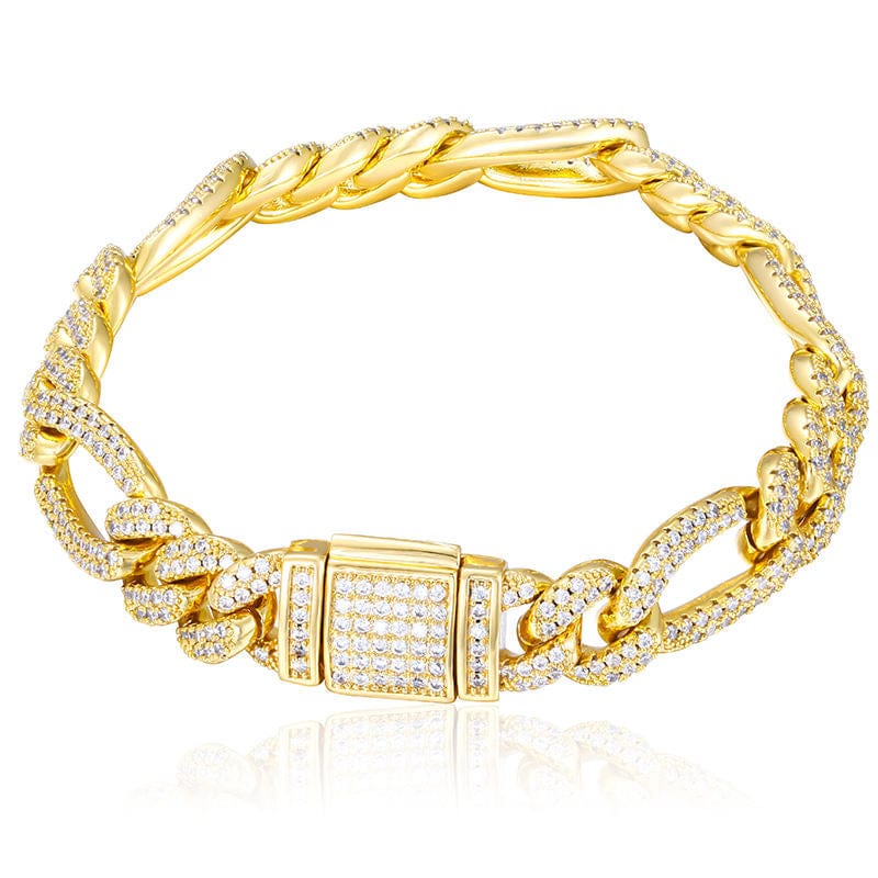 12MM 18K Gold Plated Iced Out Figaro Bracelet