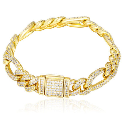 12MM 18K Gold Plated Iced Out Figaro Bracelet