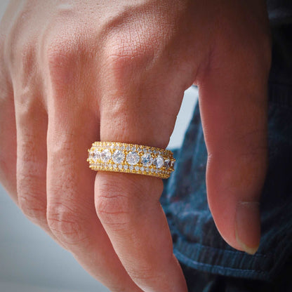 18K Gold Iced Out White Stone Hip Hop Ring