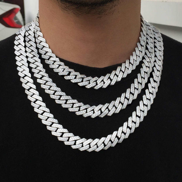 15MM White Gold Plated Prong Iced Out Cuban Link Chain