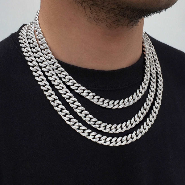 12MM White Gold Plated Iced Out Flooded Cuban Link Chain