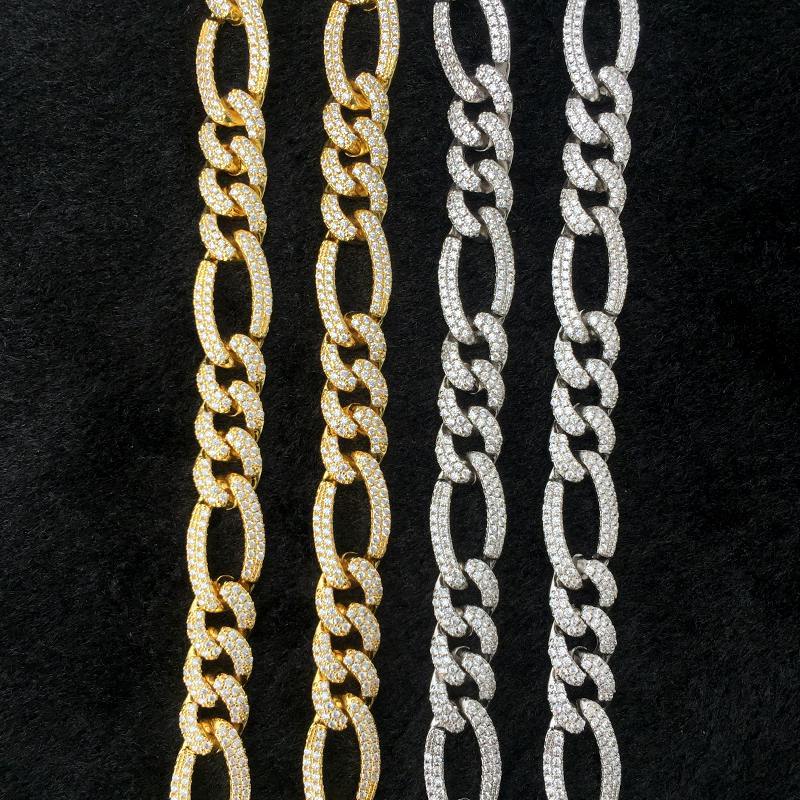 Hip Hop 12MM 18K Gold Plated Bling Iced Out Figaro link Chain Necklace