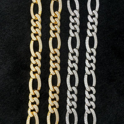 Hip Hop 12MM 18K Gold Plated Bling Iced Out Figaro link Chain Necklace
