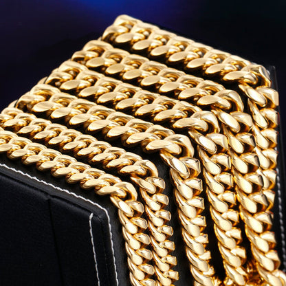 8MM 18K Gold Plated Iced Out Clasp Miami Cuban Link Chain And Bracelet Set