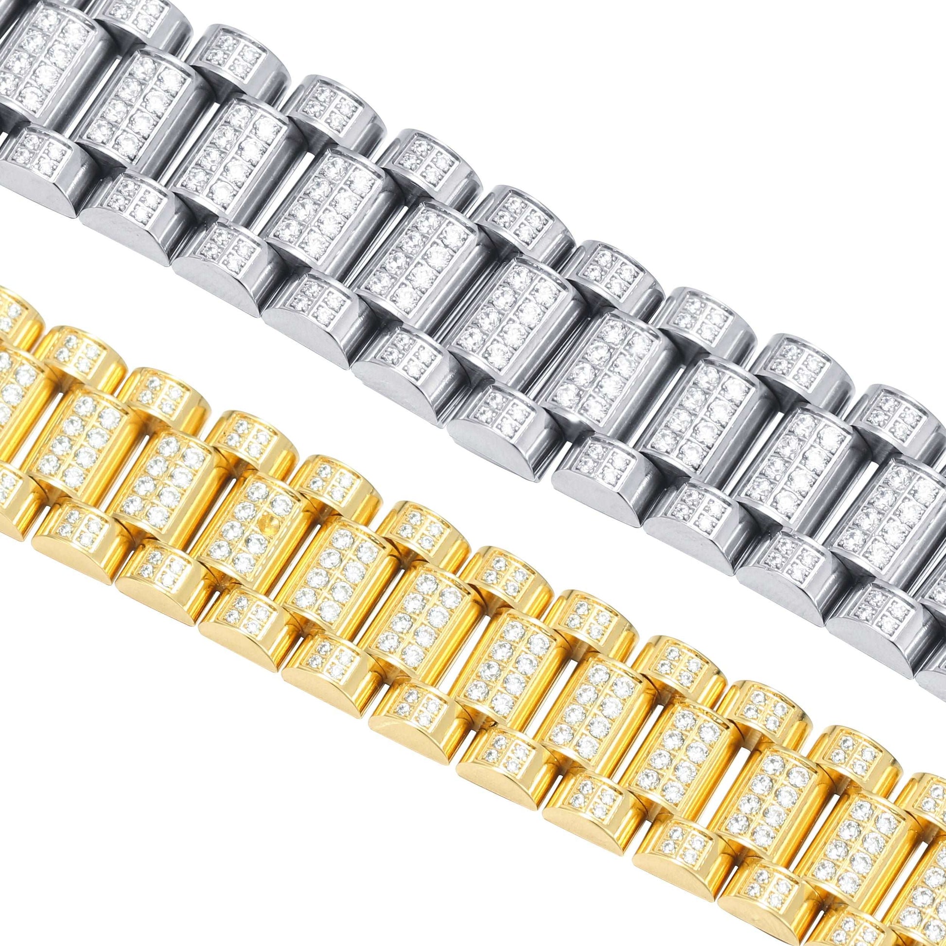 15MM 14K Gold Plated Iced Out Watch Bracelet