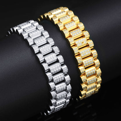 15MM 14K Gold Plated Iced Out Watch Bracelet