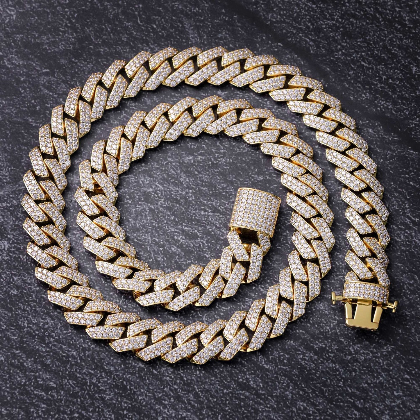 15MM 18K Gold Plated Prong Iced Out Cuban Link Chain