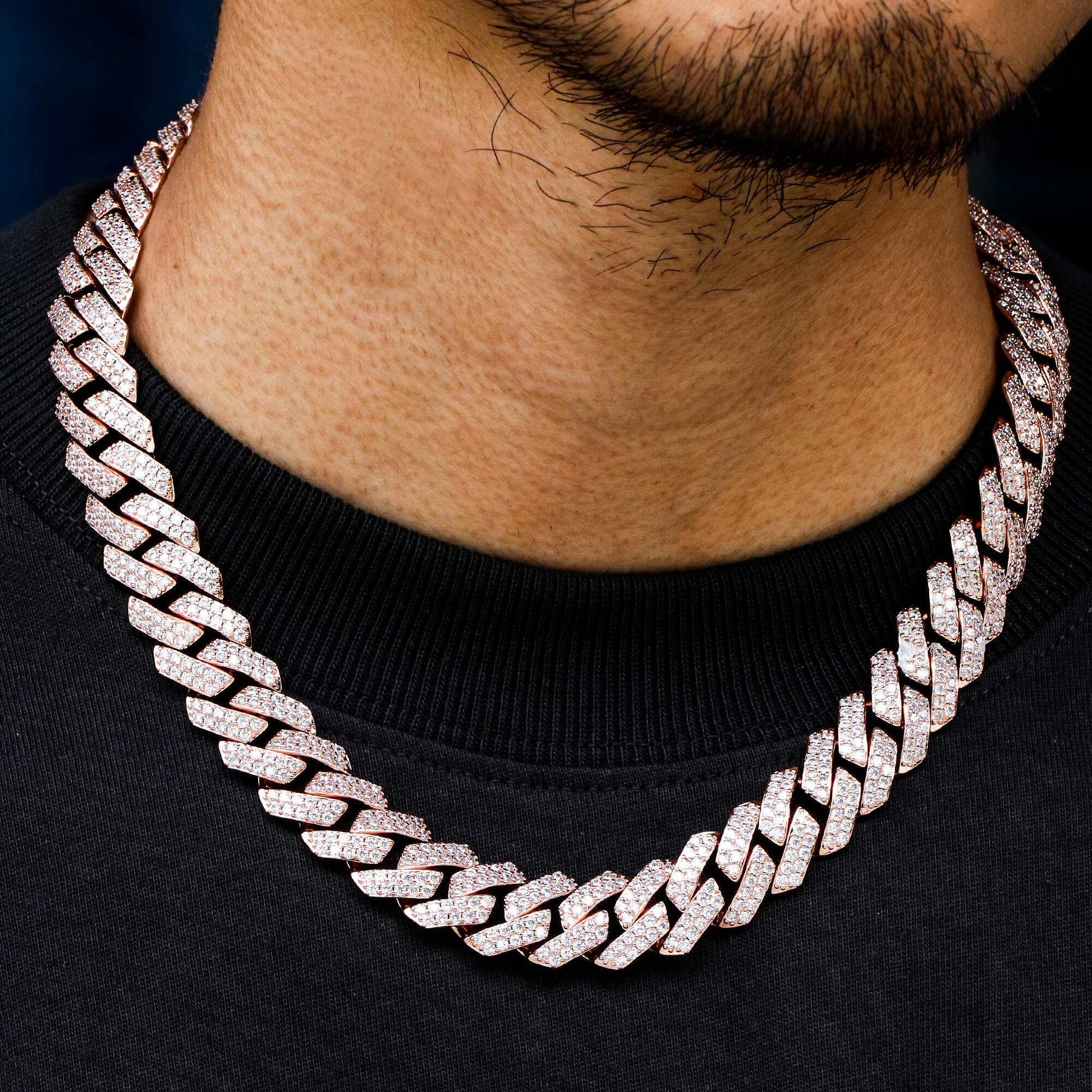 15MM Rose Gold Plated Prong Iced Out Cuban Link Chain