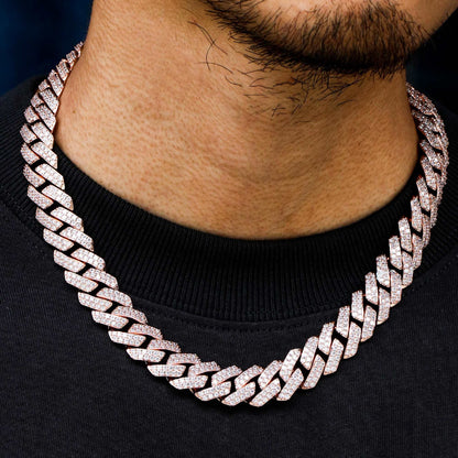 15MM Rose Gold Plated Prong Iced Out Cuban Link Chain