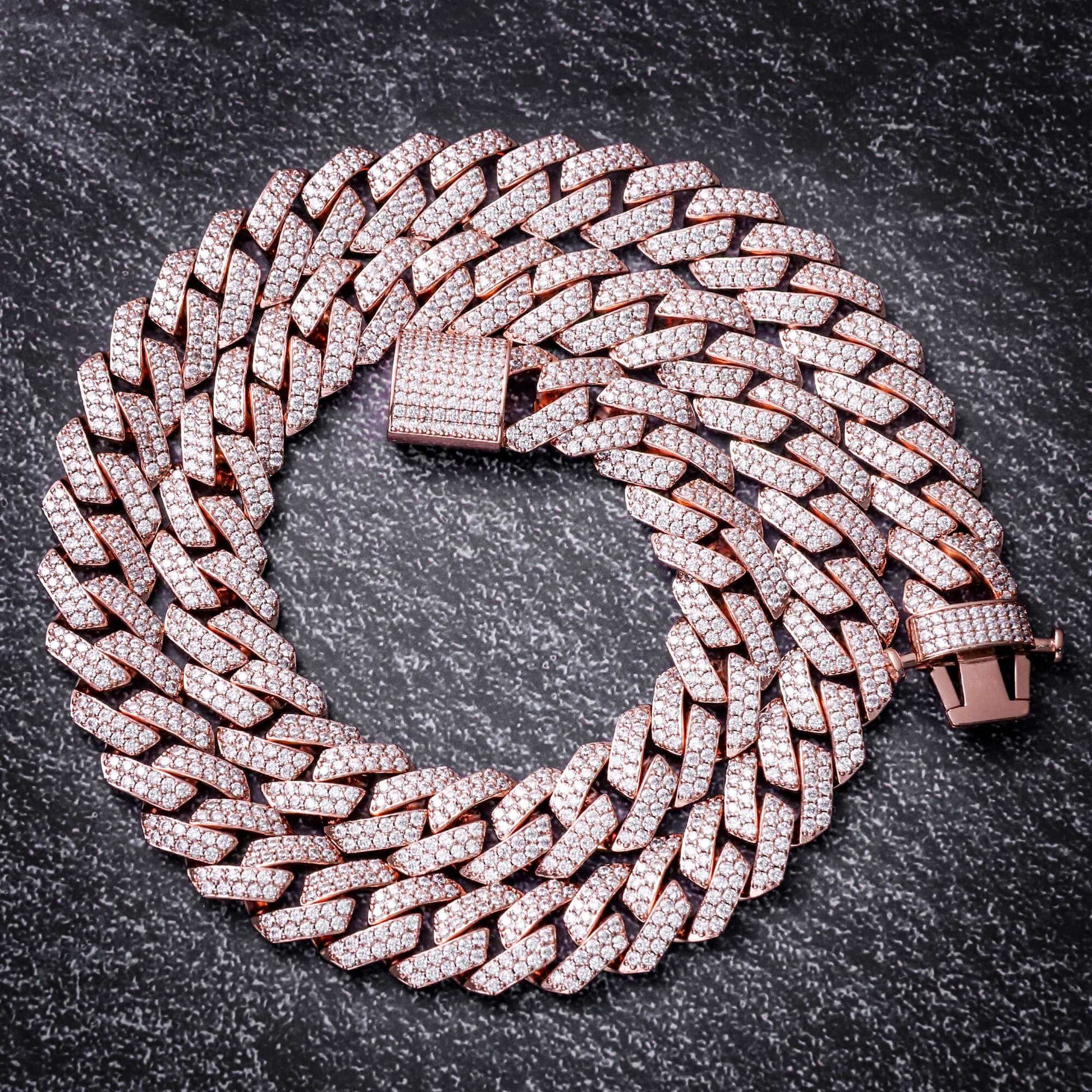 15MM Rose Gold Plated Prong Iced Out Cuban Link Chain