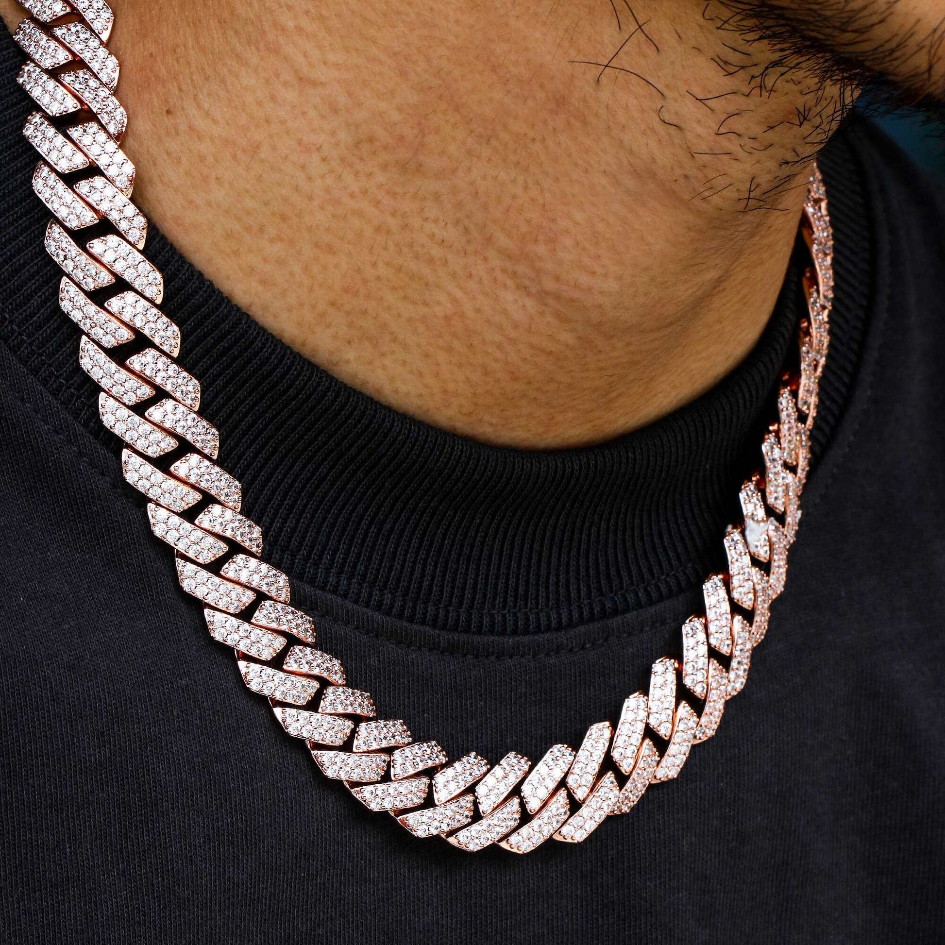 15MM Rose Gold Plated Prong Iced Out Cuban Link Chain