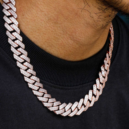 15MM Rose Gold Plated Prong Iced Out Cuban Link Chain
