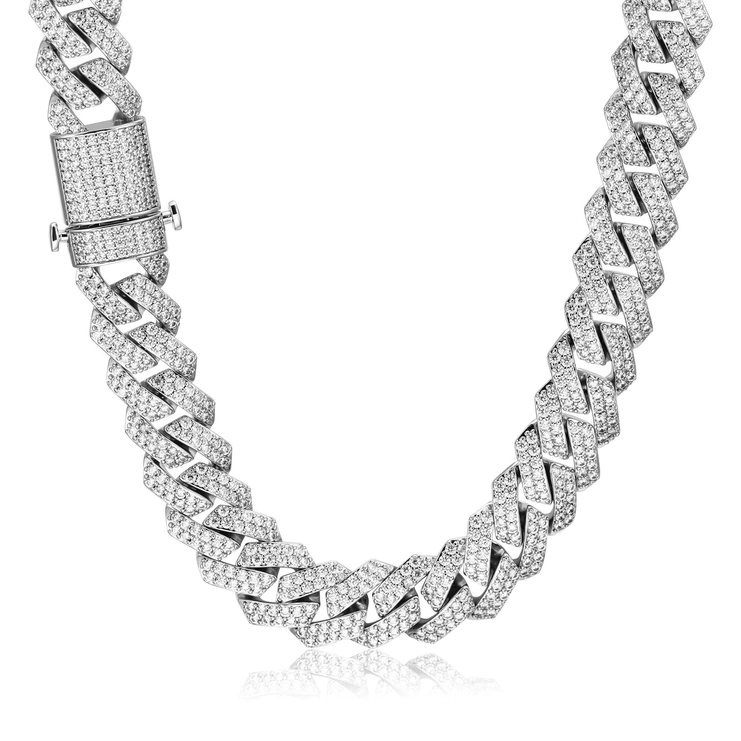 15MM White Gold Plated Prong Iced Out Cuban Link Bracelet