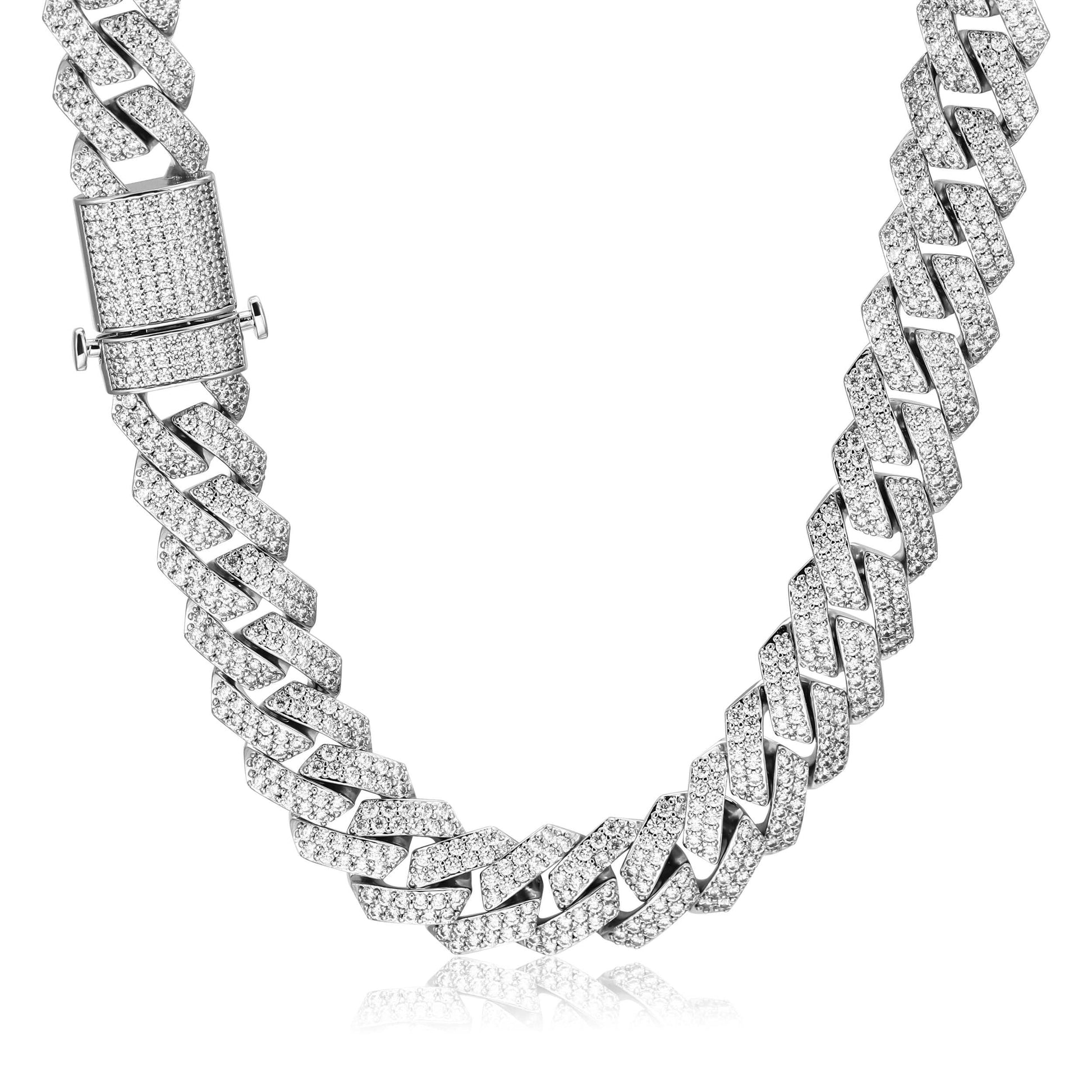 15MM White Gold Plated Prong Iced Out Cuban Link Bracelet