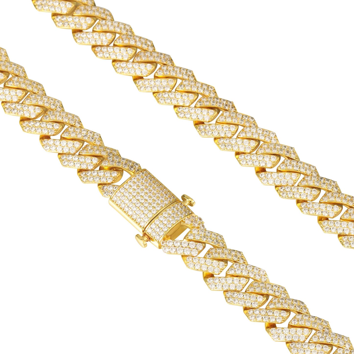 15MM 18K Gold Plated Prong Iced Out Cuban Link Bracelet
