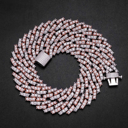 15MM 2 Tone Gold Plated Simulated Iced Out S Link Prong Chain