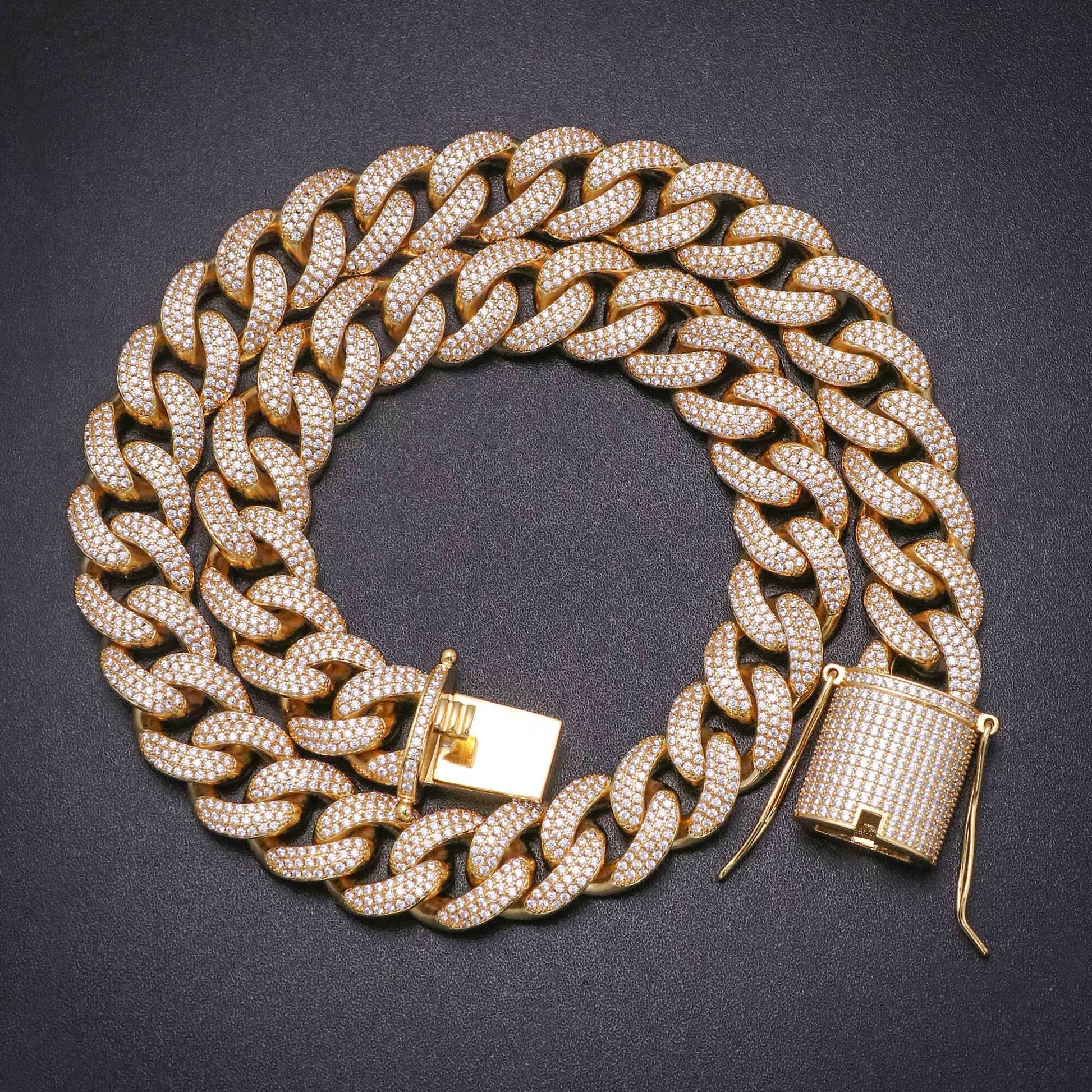 15MM 18K Gold Plated Chunky Iced out Cuban Link Chain