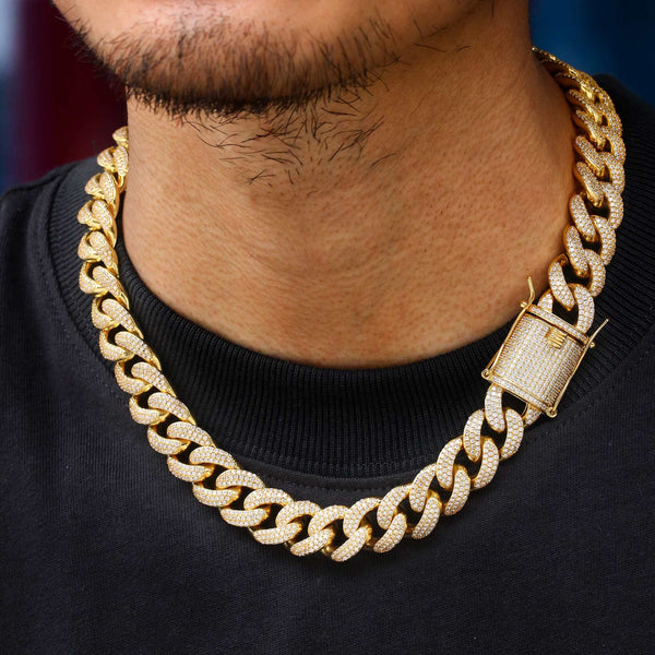 15MM 18K Gold Plated Chunky Iced out Cuban Link Chain