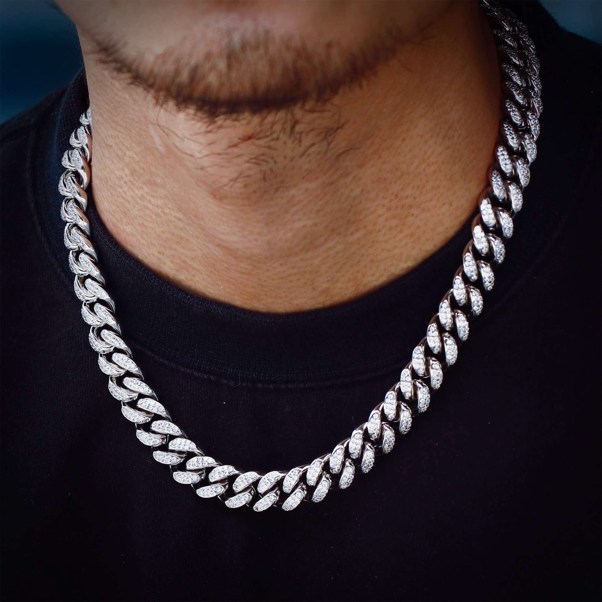 12MM White Gold Plated Iced Out Flooded Cuban Link Chain