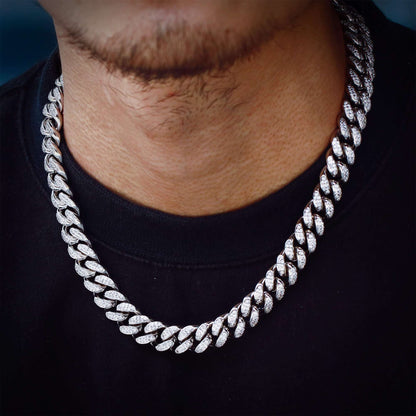 12MM White Gold Plated Iced Out Flooded Cuban Link Chain