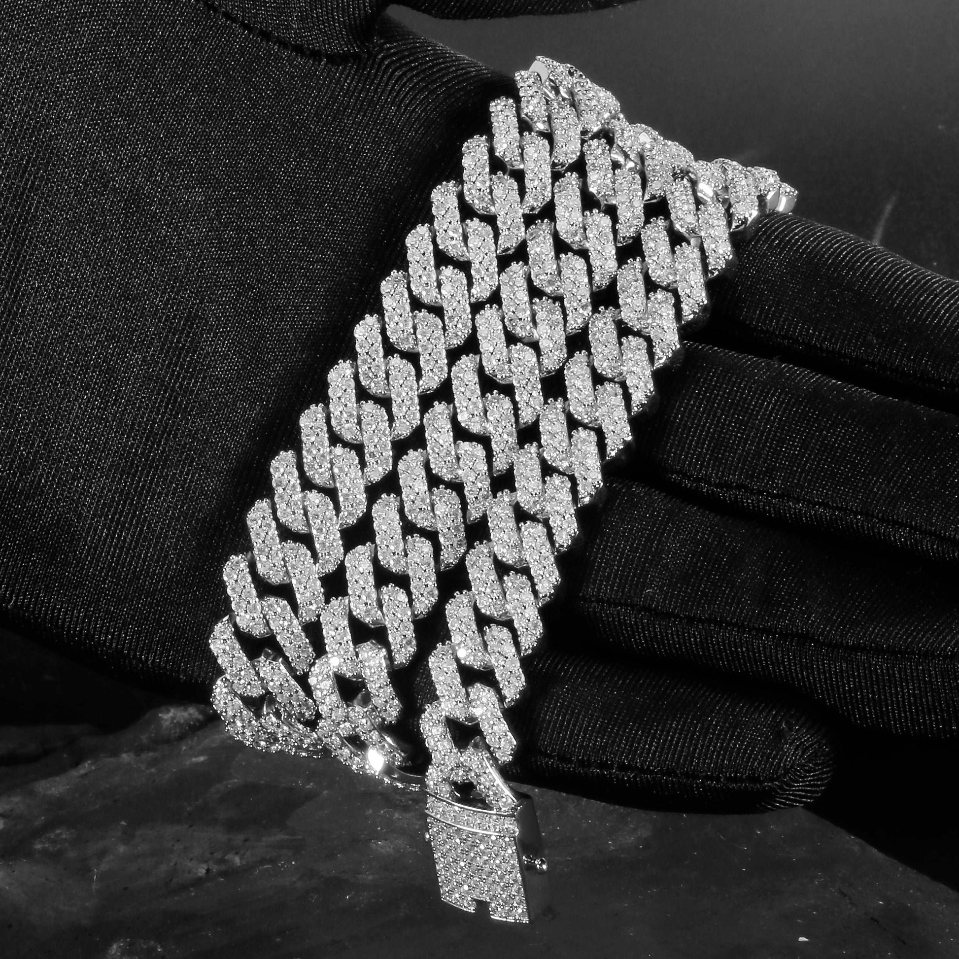 12MM White Gold Plated Iced Out Cuban Link Chain