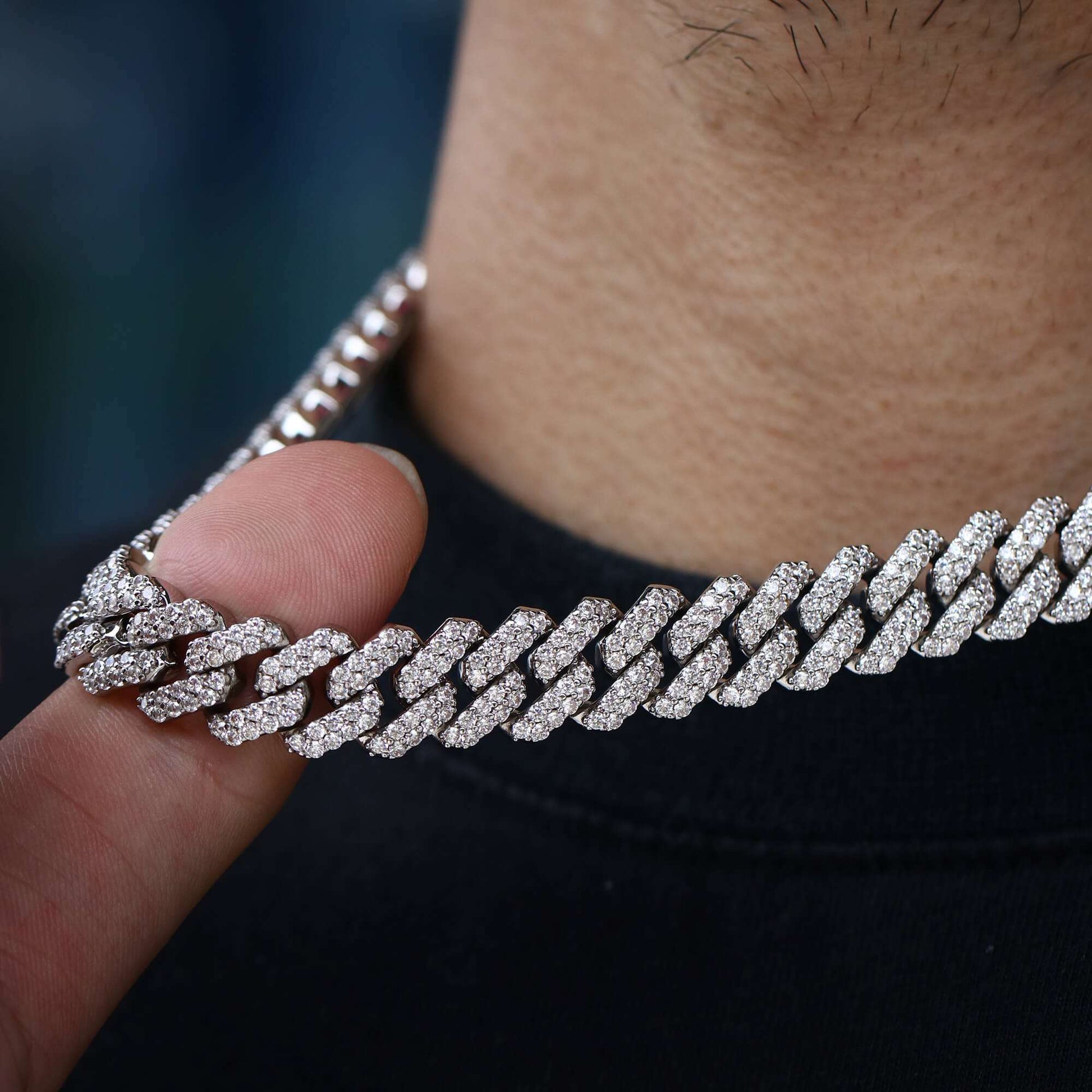 12MM White Gold Plated Iced Out Cuban Link Chain